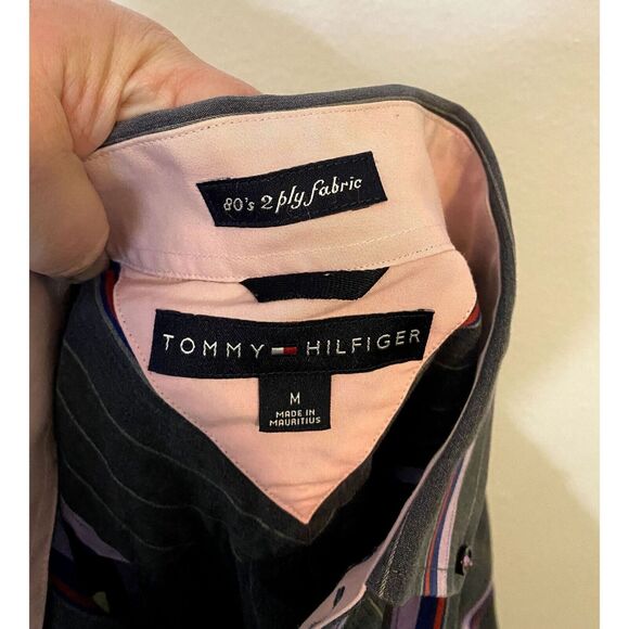 Tommy Hilfiger Mens Medium Button Up Shirt 80s 2 Ply Fabric Stripe 100% Cotton - Picture 3 of 13